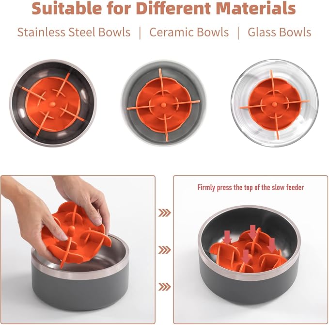 Jaoul Slow Feeder Dog Bowls Insert for Large Breed, 7 Inch Cuttable Slow Feeder Insert with 32 Octopus Suction Cups for Medium Large Size Dog Food Bowl (X-Large, Orange) - Image 6