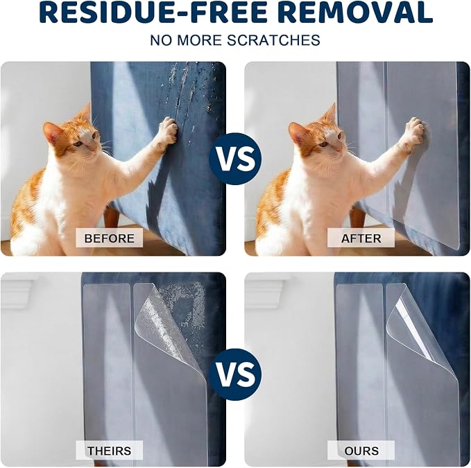 12PCS Symmu No Pins Anti Cat Scratch Furniture Protector for Fabric Sofa | No-Residue, Heavy-Duty, No Pins Required, Single-Sided, Clear, Cuttable, Pet-Friendly, Easy to Install - Image 5