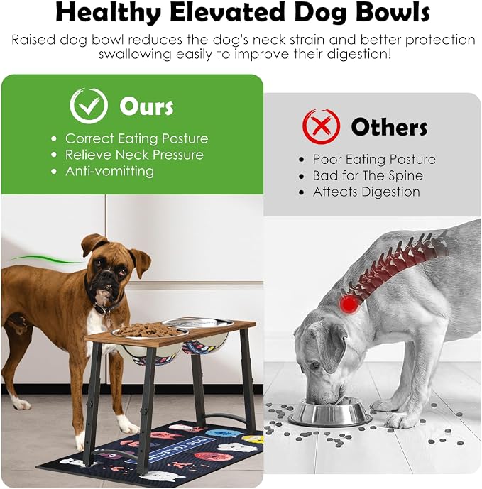 Elevated Dog Bowls for Large Extra Large Dogs with Mat, 4 Height Adjustable, 2 Stainless Steel Dog Bowls 3000ml,101oz - Image 3