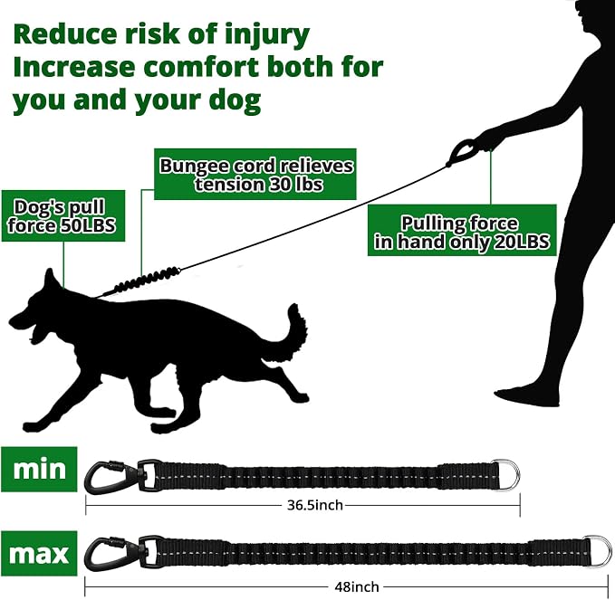 Rope Dog Leash 6 FT: Heavy Duty Leashes with Swivel Lockable Hook Reflective Threads Bungee and Padded Handle - Dog Lead for Large Small Medium Dogs Outside Walking Hiking Green - Image 3