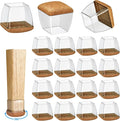 16 Pack Chair Leg Floor Protectors for Hardwood Floors, Round Rubber Furniture Sliders, 360°Felt Pad Bottom Wrapped Thickening Silicone Furniture Legs Caps Covers(Square,Clear-Brown-L Plus) by Yarehand