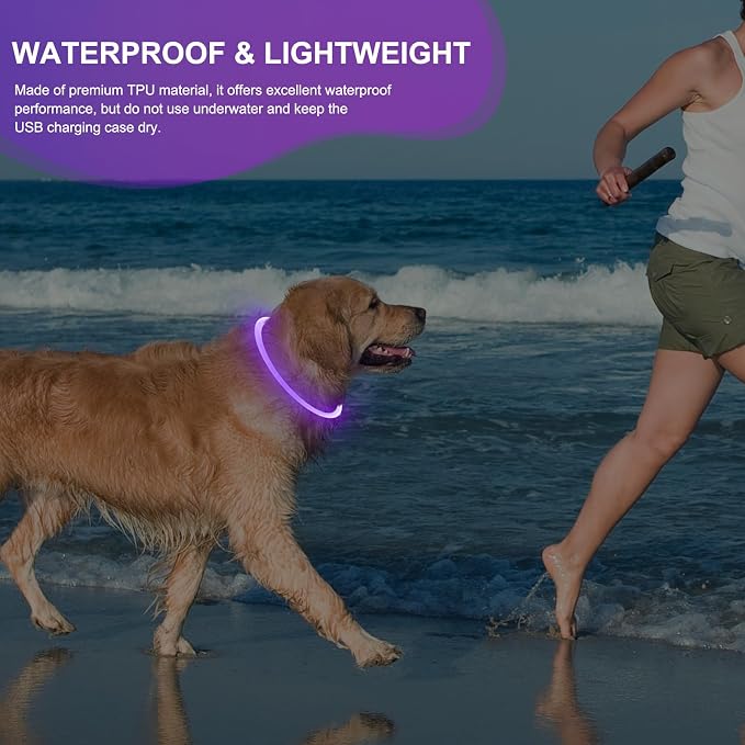 Light Up Dog Collars - Waterproof LED Dog Collar, Glow in The Dark Puppy Collar, TPU Cuttable Lighted Dog Collar for Small Medium Large Dogs (Purple) - Image 7