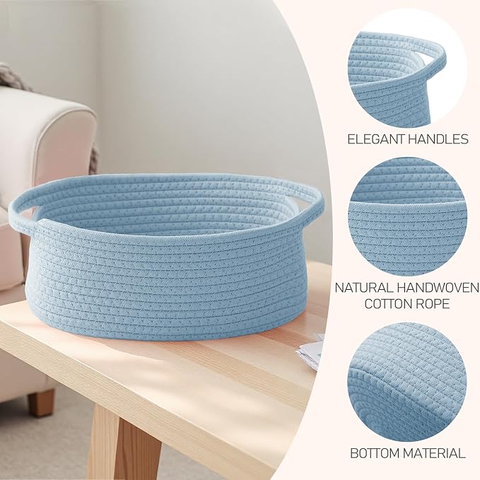 JMvicyroam Small Woven Basket, Empty Gift Basket, Blue/3 Pack | Small Gift Basket, Cotton Rope, 12 x 8 x 32 in, Handles, Includes Ribbon and Bag, Birthday Gift Basket - Image 3