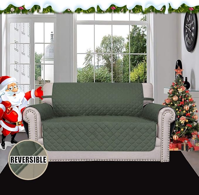 Easy-Going Reversible Couch Cover, 2 Cushion Sofa, Greyish Green/Beige | Loveseat, Slipcover For Dogs, Water Resistant Furniture Mat, Living Room, Non-Slip Sofa Cover, Pet Friendly - Image 2