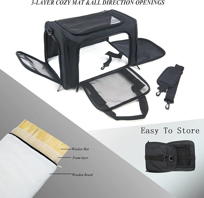 Soft Sided Carrier for Small Medium Cats Dogs,Removable Pad Collapsible Travel Pet Carrier Large Black - Image 2