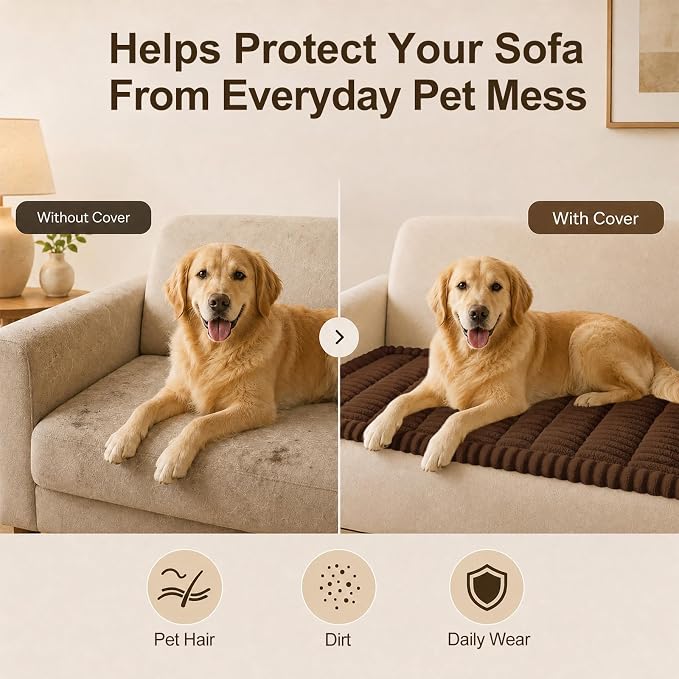 decorUhome Couch Cover for Dogs, Non Slip Fuzzy Thick Pet Sofa Protector | Pet Friendly, Machine Washable, Fits 3-Cushion Sofa, Protects Against Pet Hair & Daily Messes, Brown, 27.6" x 70.9" - Image 5