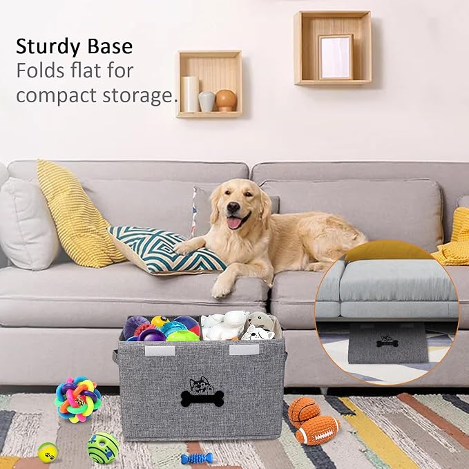 Large Dog Toy Bin-Pet Toys Storage Box-Fabric Storage Bin with Lid-Collapsible Dog Toy Organizer,Dog Toy Basket -Chew Proof Dog Bin-Can be Personalized-Gray - Image 2