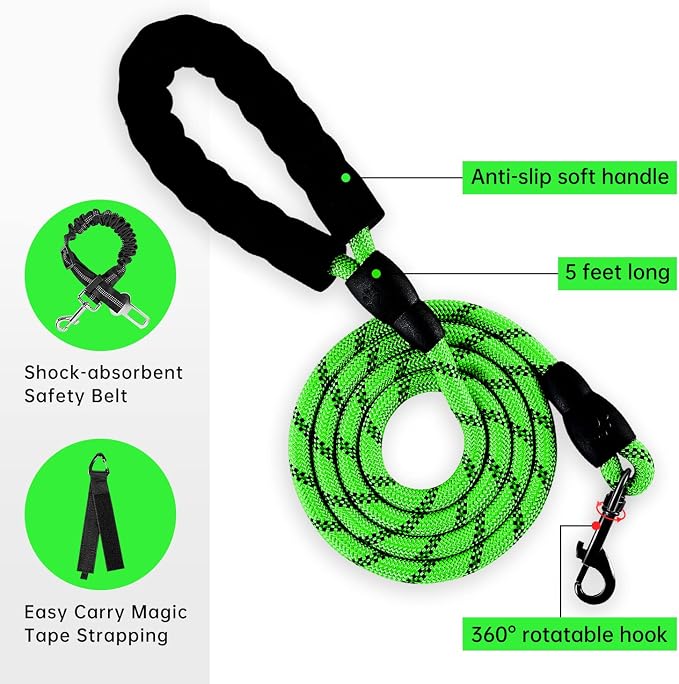 IVY&LANE No Pull Dog Harness for Large Dogs, Dog Vest Harness with Leash, Safety Belt and Storage Strap, Fully Adjustable Harness, 360° Reflective Strip, Soft Handle (Green, L) - Image 3