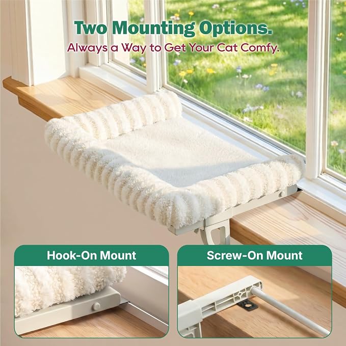 Zakkart Mellow Cat Perch for Windowsill, Hook-On or Screw-On Installation Pet Window Perch, Machine Washable Bed, Heavy Duty Cat Hammock Shelf for Large Cats, Holds up to 40 lbs (Beige, Large) - Image 4