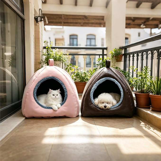 Cat Caves for Indoor Cats, Pink Cat Cave House for Kittens and Small Dogs | 2 in 1 Design, Removable Washable Cushioned Pillow, Foldable Kitten Hideaway, All Year Around Available - Image 8