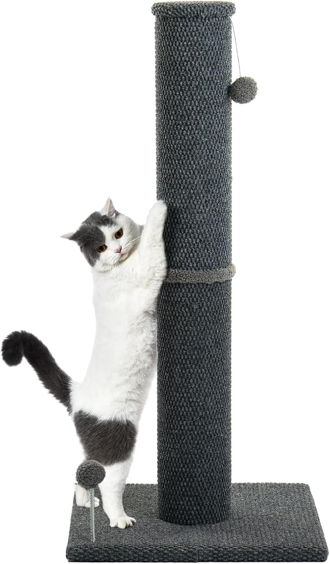 Cat Craft 41" Cat Scratching Post, Dark Gray | Short Plush Fabric, Stable Wide Base, Replaceable Hanging Ball, Full Stretch Design by CatCraft