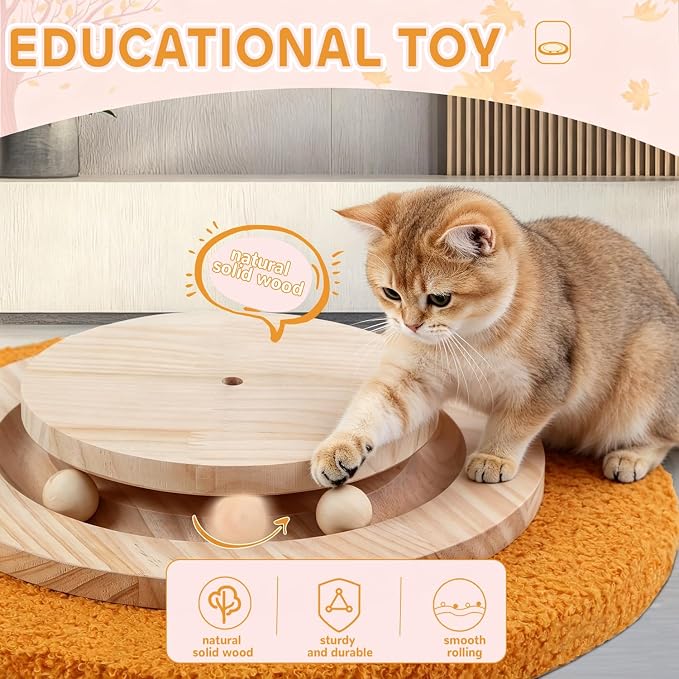 Cat Scratching Post,45'' Tall Scratcher Tree Toys for Indoor Large Cats | 3.5Inch Diameter Sisal Rope,Artificial Flower Design,100% Natural Sisal,Self Groomer Brush,Wood Interactive Ball Toys - Image 3