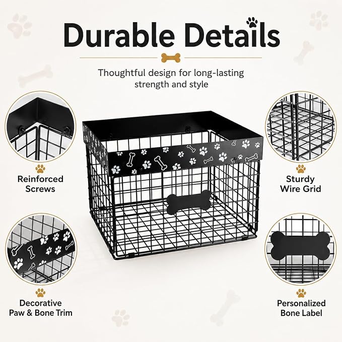 Metal Dog Toy Basket for Living Room, Foldable Dog Toy Storage Bin with Personalized Bone Label, Chew Resistant Pet Toy Organizer Basket, Durable Wire Dog Toy Box for Balls, Ropes, Plush Toys - Image 3