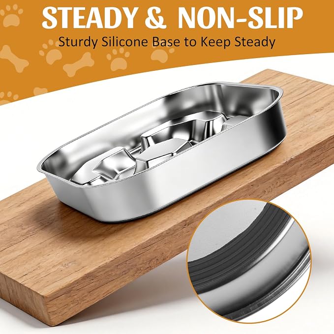 Stainless Steel Slow Feeder Dog Bowls with Non-Slip Rubber Base | Dog Slow Feeder Bowl, 2 Cups Anti-Choking Double-Sided Metal Puzzle Feeder for Small Medium Large Dogs to Slow Down Eating - Image 5
