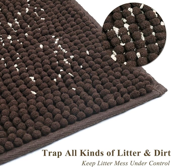 VIVAGLORY Cat Litter Mat Softgrip Litter Trapping Mat, 35"× 25", Brown | Litterbox Rug Box Catcher for Indoor & Floor, Easy Clean Washable Less-Mess Waterproof for Cat - Image 2
