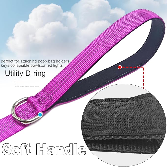 5FT Bungee Dog Leash Shock Absorbing Lightweight Small Medium Dogs | Reflective Nylon Lead- 2cm Wide- Soft Handle- Anti-Pull Training- 6 Colors - Image 4