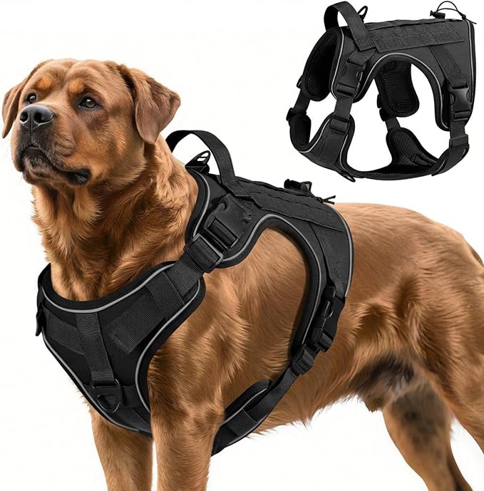 VavoPaw Heavy Duty Tactical Dog Harness for Large Dogs, No Pull Adjustable | Pet Harness Reflective Service Training Easy Control Pet Vest Military K9 Working Dog Harnesses（Black, XL） by VavoPaw