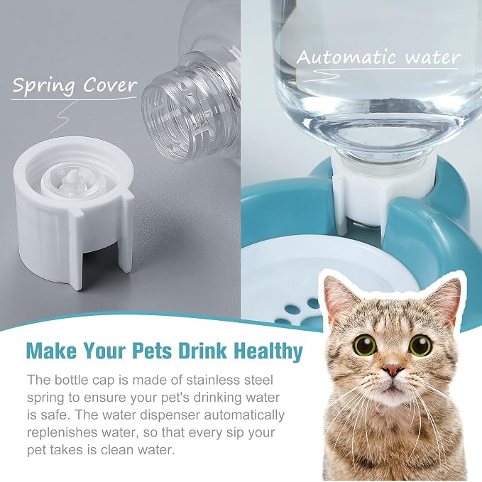 Dog Bowls, Cat Food and Water Bowl Set with Water Dispenser and Stainless Steel Bowl for Cats and Small Dogs - Blue - Image 4
