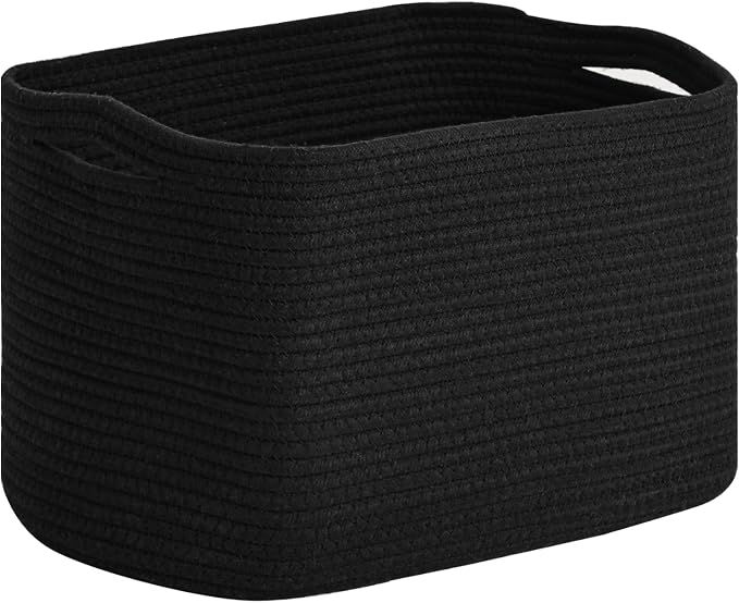 ICERZCZ Woven Cotton Rope Storage Basket for Organizing, Cute Decorative Baskets for Gifts Empty, Organizer Bins for Dog Toy, Baby Laundry, 17“×13”×9.5“, Black by ICERZCZ