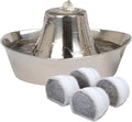 Seaside Stainless Cat & Dog Fountain with 4-Pack of Carbon Filters | 60 Oz Capacity with Extra Carbon Filters, Triple-Filter Operation, 360-Degree Flow, Rust-Resistant Stainless Steel by PetSafe
