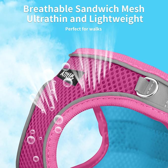 AIITLE Dog Harness and Leash Set, Step-in Puppy Pet Vest, Hot Pink L | Light, Soft, Breathable Air Mesh, Escape-Proof, Easy on and Remove with Hook & Loop, Secure Reflective for Walking - Image 9