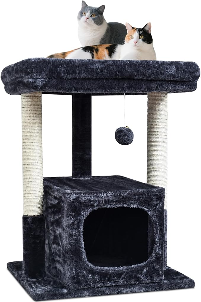 SYANDLVY 27IN Cat Tree for Indoor Cats Large Adult, Modern Activity Tower | Scratching Posts, Condo with Plush Perch, Climbing Stand with Spring Ball for Play, Smoky by SYANDLVY
