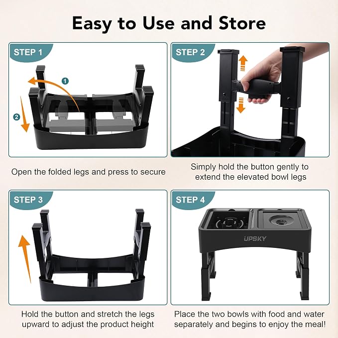 UPSKY 3-in-1 Elevated Dog Bowls Set with 4 Height Adjustable Stand, Balck | 304 Stainless Steel Bowl, No Spill Water Bowl, Slow Food Bowl, Anti-Slip, Dishwasher Safe, Suitable for Small Medium Dogs - Image 5