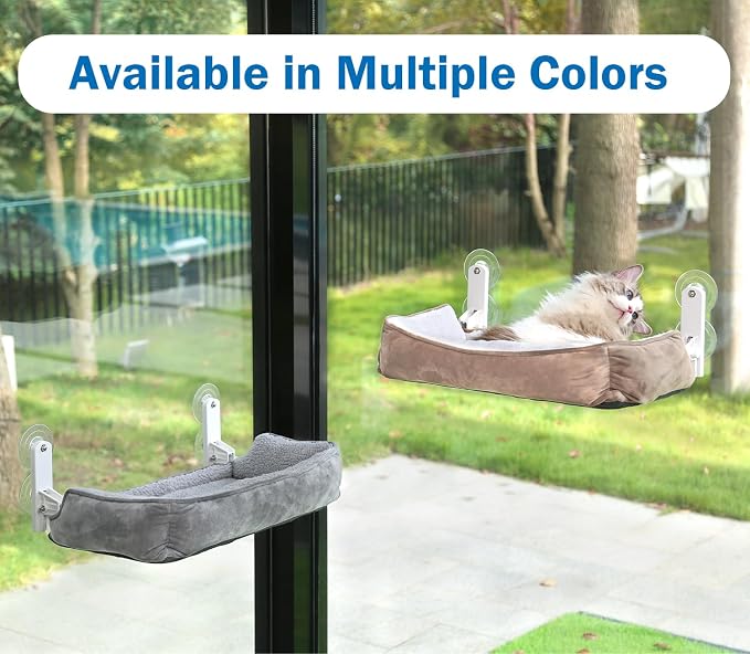 Zakkart Foldable Cat Hammock for Window with Bolster - Cordless, Three-Side Bolstered Machine Washable Fluffy Bed, Robust Metal Frame - Cat Window Perch for Large Cats and Kittens - Brown/White - Image 2