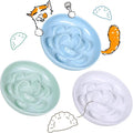 Slow Feeder Bowl for Cats and Small Dogs - Set of 3 Melamine Puzzle Cat Plates for Wet & Dry Food- Whisker Friendly & Dishwasher Safe & Non Slip Design (Blue + Green +White *3, 6.3''W) by FullCharm