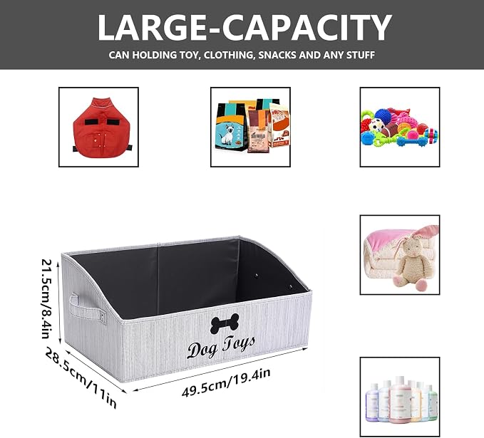 Morezi Dog Toy Basket - Organize Pet Toys, Blankets, Leashes, Chews in Living Room, Playroom, Closet, Shelf - Grey - Image 3