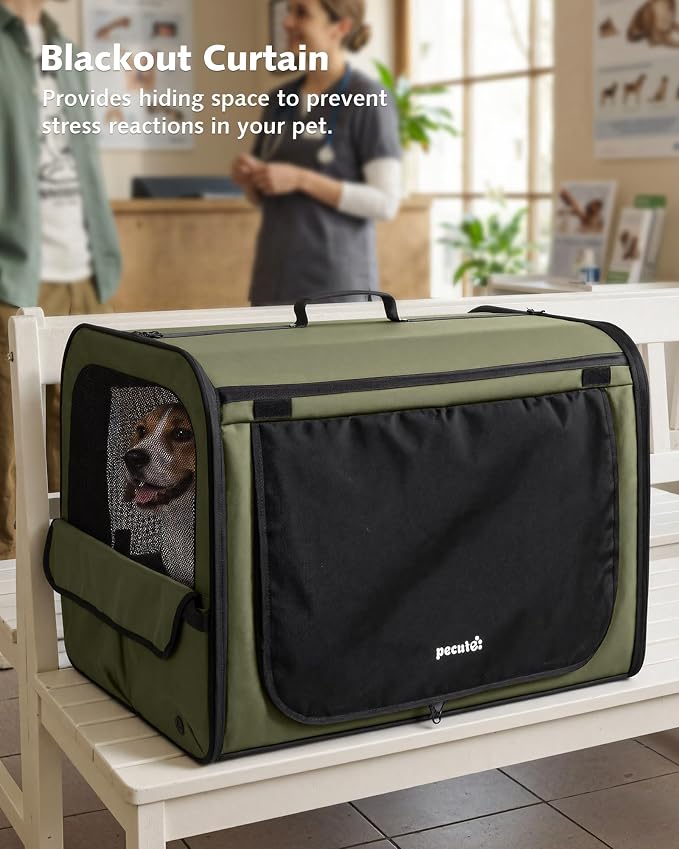 Dog Car Carrier Light Weight 27×20.5×20.5in, Foldable Dog Carrier, Gren | Easy to Assemble, Portable and Breathable Pet Carrier, Suitable for Indoor and Outdoor Use, Dog Travel Crate with Curtain - Image 7