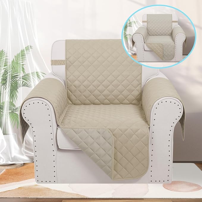 Reversible Recliner Chair Covers, 23" Chair, Sand/Beige | Chair Covers for Living Room with Elastic Straps, Water Repellent, Chair Protectors Covers for Dogs - Image 2