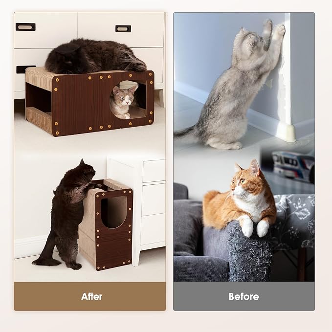 EHEYCIGA Cardboard Cat Scratcher House, 23-Inch Cat Scratch pad, Dark Brown | Cat Scratching Board for Indoor Cats, High-density Corrugated Paper, Multi-function, Anti-scratch, Easy Install, Extra Large - Image 3