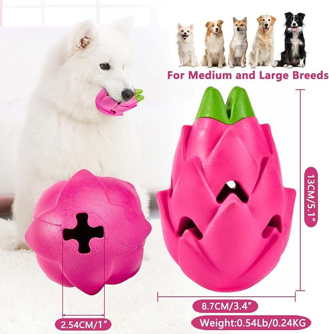 AUSCAT Dog Treat Dispensing Toys, Dispensing Puzzle Dog Toy, Rubber Dog Treat Dispenser, Interactive Stimulation Dog Food Toys, Pitaya Shape - Image 2