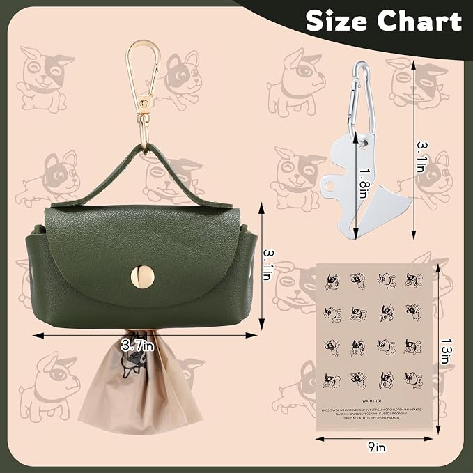 Affrolling 5 Pcs Leather Dog Poop Bag Holder Christmas Include 45 Scented Poop Bags Dispenser Cute for Travel Walking Dog Park and Outdoor Use(Dark Green) - Image 5