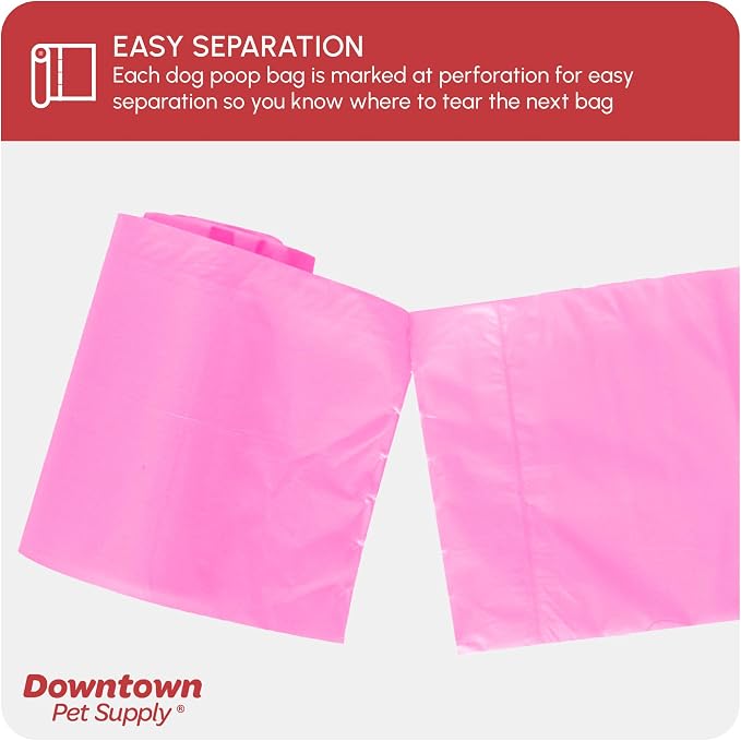 Downtown Pet Supply Poop Bags for Dogs with Dispenser, 220 Count - Leak-Proof Dog Waste Bags and Bone-Shaped Dog Poop Bags Holder for Leash - Pink, 12.5" x 8.5" - Image 5