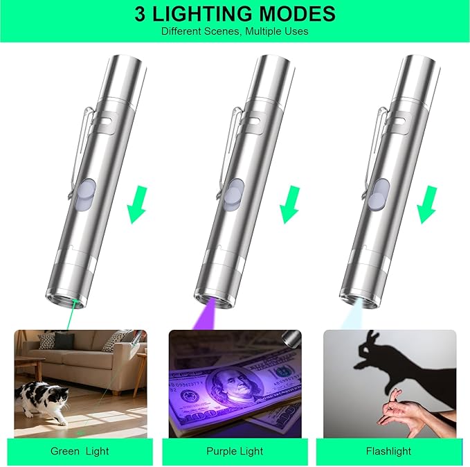 Waputne Cat Toy, Green Light, Rechargeable, 3 Light Modes, 5 Fun Patterns | Interactive Chase Toy; Automatic Training & Exercise Fun; Kitten Toy for Indoor Cats & Dogs - Image 4