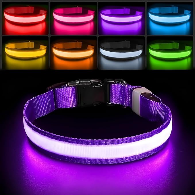 PcEoTllar Light up Dog Collar, for Night Walking, Adjustable, Purple, L | Colorful RGB Light, Waterproof, For Small Medium and Large Dogs, Durable Material, USB to Charge by PcEoTllarPetSupplies