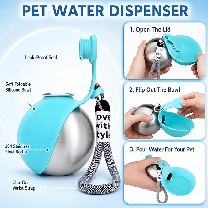 2 in 1 Portable Tumbler for Dogs,10Oz Stainless Portable Dog Water Ball - Image 7