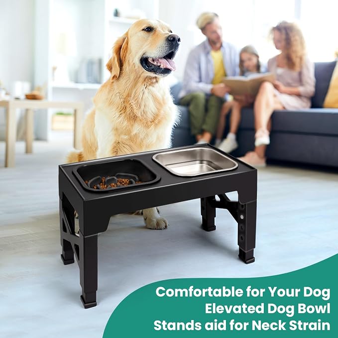 Niubya Elevated Dog Bowls, with Slow Feeder Bowl and Stainless Steel Dog Food Bowl, Raised Dog Bowls Adjusts to 5 Heights (3.15", 8.66", 9.84",11.02", 12.2") for Small Medium and Large Dogs - Image 6