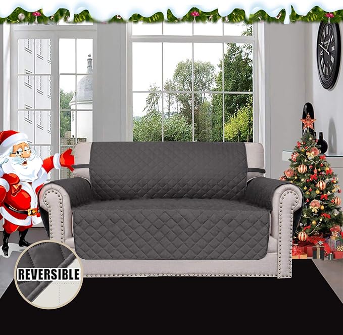 Easy-Going Reversible Couch Cover, 2 Cushion Sofa, Loveseat, Gray/Ivory | Machine Washable Slipcover For Dogs, Water Resistant Furniture Mat For Living Room, Non-Slip Sofa Cover, Pet Friendly - Image 2