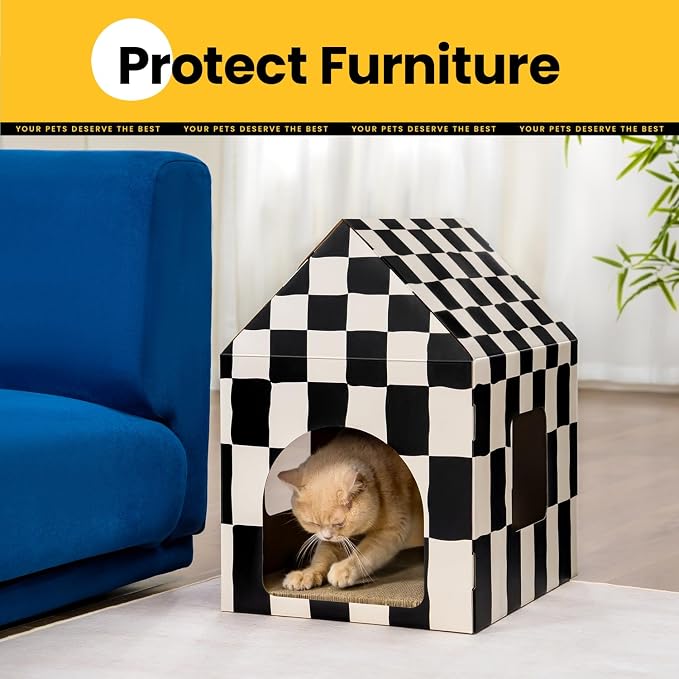 Conlun Large Cat House Scratching Pad Indoor Cave <18 lbs | 2-in-1 cozy cave, heavy-duty recycled cardboard | traps messy crumbs, quick setup | ideal for cats up to 18 lbs - Image 3