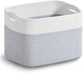 ICERZCZ Woven Cotton Rope Storage Basket for Organizing, Cute Decorative Baskets for Gifts Empty, Organizer Bins for Dog Toy, Baby Laundry, 15“×11”×9.5“, Off White & Blue by ICERZCZ