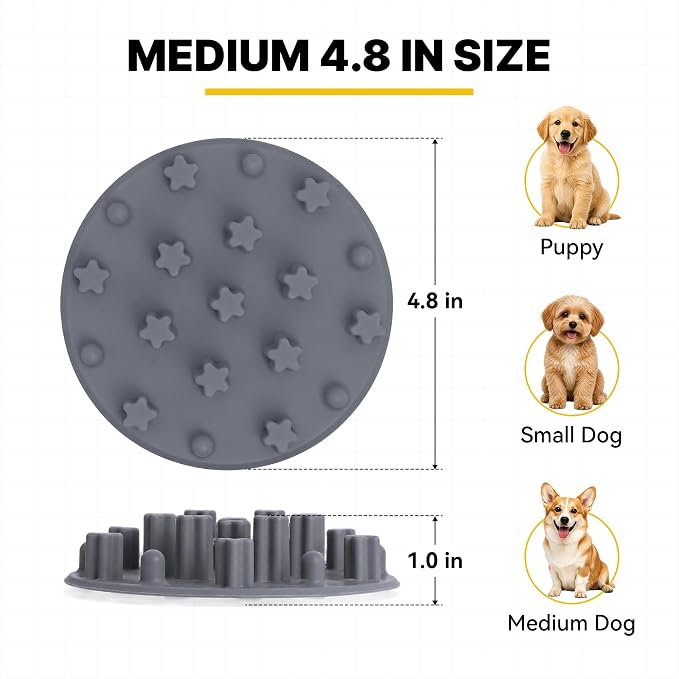 Slow Feeder Insert for Cat and Dog Bowls, Medium 4.8 Inch, Gray | Soft Silicone with 19 Suction Cups, Removable for Easy Cleaning and Best on Smooth, Flat-Bottom Surfaces - Image 2