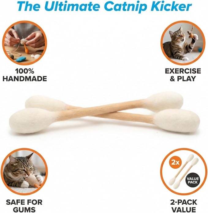 Glaciart One XXL Swabs Cat Toys with Catnip - 2 Pk | Durable for Chew, Cute Cat Toys Interactive Kitty for Boredom, Exercise, & Play | Filled w/Organic Catnip for Anxiety & as Digestive Aid - Image 7