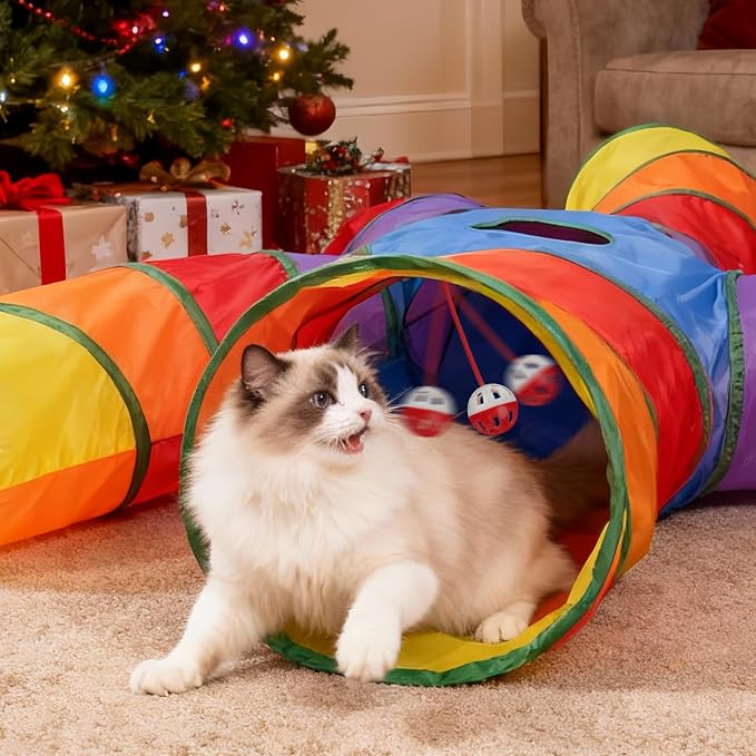 Joytale Cat Tunnel for Multiple Cats, 5-Way Indoor Tube Toy to Chase & Hide | Bell ball & Toy Mouse Included; Peekaboo Hole; Pops Open & Folds Into Zip Bag; Fits Cats to ~12 lb; Kittens & Rabbits Too - Image 8