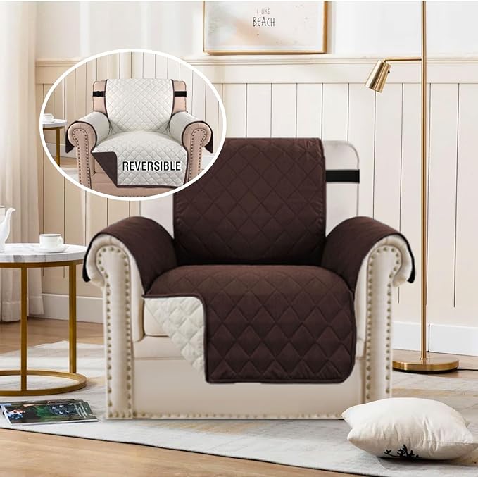 H.VERSAILTEX Chair Slipcover Reversible Chair Cover for Dogs Water Resistant Chair Cover for Living Room Washable Furniture Protector Cover Seat Width Up to 21"(Armchair, Brown/Beige) - Image 3