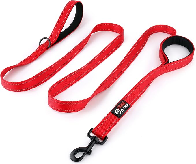 Dog Leash 8ft Long - RED - Traffic Padded Two Handle - Heavy Duty - Double Handles Lead for Control Safety Training - Leashes for Large Dogs or Medium Dogs - Dual Handles Leads by PrimalPetGear