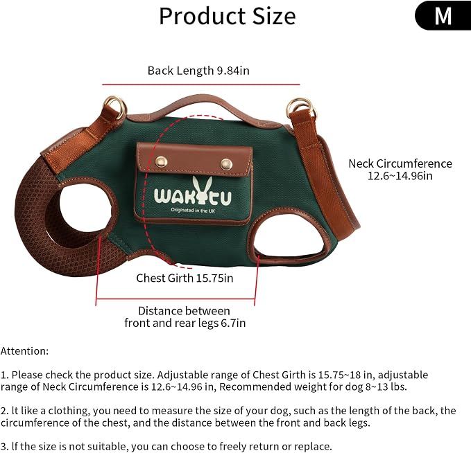 Wakytu Dog Lift Harness Dog Carrier Sling for Small Dogs & Cats,M | stylish puppy sling carrier with handle & pocket,adjustable leash,walking & travel - Image 5