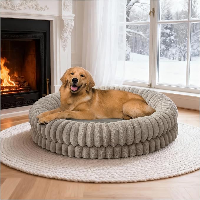 BALANCE Luxury Donut Dog Bed, 43 Inches Round Dog Beds Large Sized Dogs Washable, Orthopedic Calming Dogs Bed for Pets with Anti-Slip Bottom, Oatmeal - Image 9